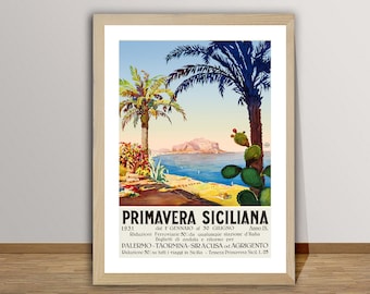 Primavera Siciliana, Itália Poster de viagens vintage - Papel de pôster ou impressão em tela / Idéia de presente / Decoração de parede