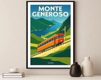 affiche de voyage vintage Monte Generoso : impression d'art des chemins de fer suisses