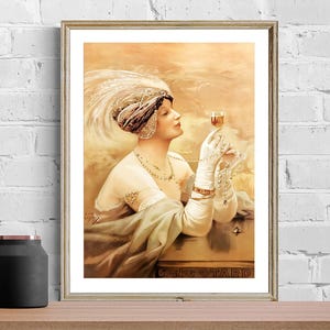 Impresión artística de un anuncio de coñac francés antiguo (1915): reproducción de una obra de arte antigua, decoración de pared con fines decorativos.