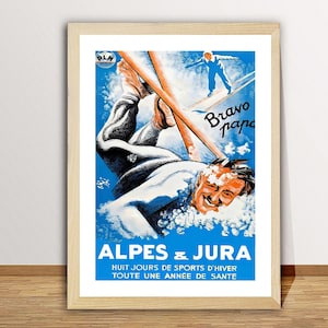 Alpes Jura, Huit Jours de Sports d'Hiver Suisse Vintage Reiseplakat - Wintersport in den Alpen / Geschenk für Skifahrer, Wandkunst
