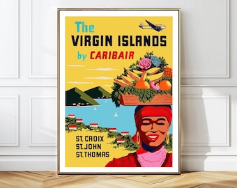 Virgin Islands Vintage Travel Poster: Caribbean Sea Island Wall Art
