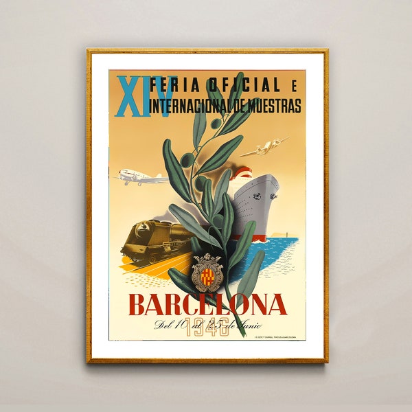 Barcelona Feria Oficial e Internacional  de Muestras (International Trade Fair)  Vintage Travel Poster - Poster Paper or Canvas Print