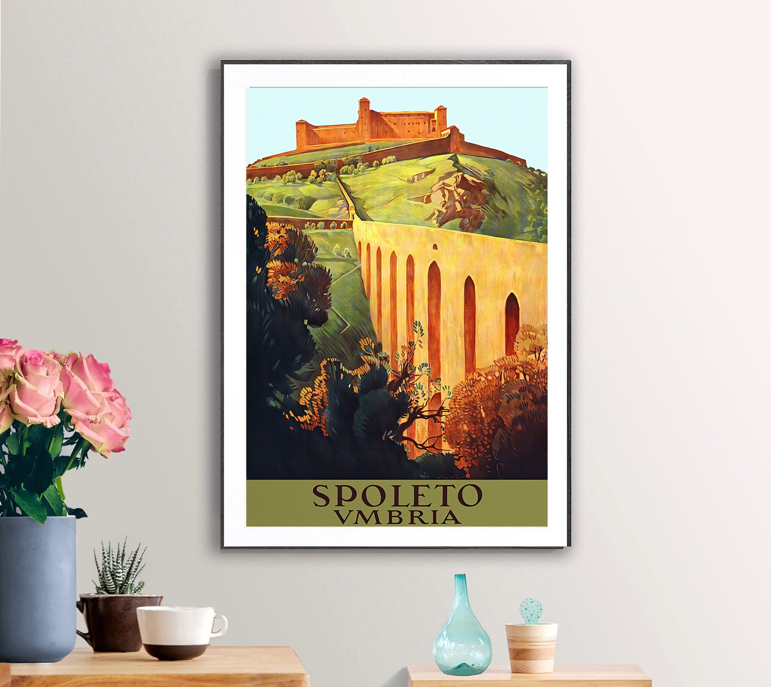 Spoleto Umbria Italy Vintage Travel Poster Poster Print Etsy