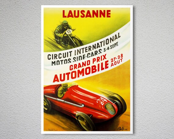 Lausanne, Grand Prix Automobile 1947. Reproduction vintage poster Lausanne, Grand Prix Automobile 1947. Reproduction vintage poster