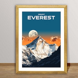 Mount Everest, Nepal, Himalayas Travel Poster by Wed - Climbing Lovers Poster,  Mountain Sport Print/ Gift Idea / Wall Decor