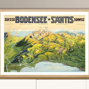 Bodensee Santis Suisse Vintage Reiseplakat - Affiche de Voyage, Bodensee Kunstwerk, Wanddekor