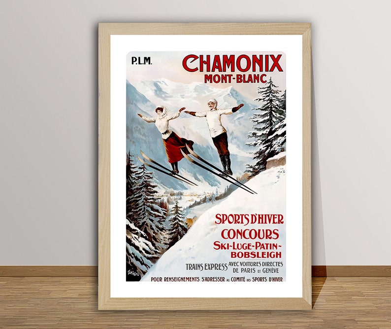 Chamonix Mont-Blanc Vintage Ski Poster Poster Paper or Canvas Print / Gift Idea / Wall Art image 2