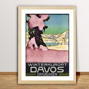 Davos Winterkurort Graubünden Schweiz Vintage Travel Poster -  Davos Memories Poster  / Gift Idea / Wall Decor