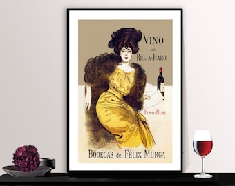 Vino de Rioja Haro Fino Rubi Vintage Food&Drink Poster - Poster auf Papier oder Leinwand / Geschenkidee / Wanddeko