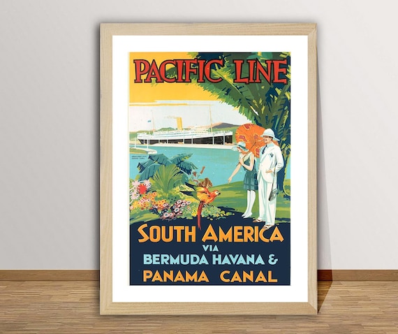 Vintage Pacific Line Travel Poster: South America, Bermuda, Havana