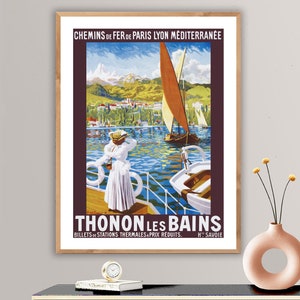 Thonon Les Bains, France Vintage Travel Poster - Poster Print or Canvas Print / Gift Idea / Wall Decor