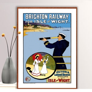 Cartel de viaje vintage de Brighton para la isla de Wight - Papel de cartel o impresión de lienzo / Idea de regalo / Decoración de pared