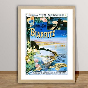 Biarritz Frankreich Vintage Reise Poster - Posterpapier, Leinwand Druck / Geschenkidee / Wand-Dekor