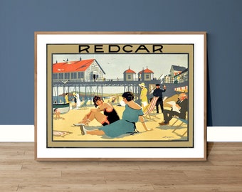 Red Car, England  Vintage Travel Poster - Poster Paper or Canvas Print / Gift Idea