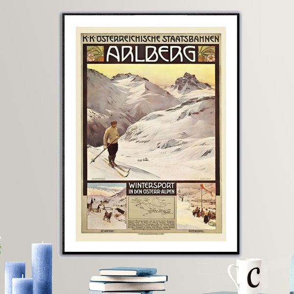 Arlberg in Den Österr-Alen Vintage Ski Poster - Poster Print or Canvas Print / Gift Idea / Wall Decor