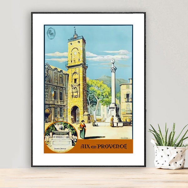 Aix en Provence, France  Vintage Travel Poster - Poster Paper or Canvas Prints / Gift Idea / Wall Decor