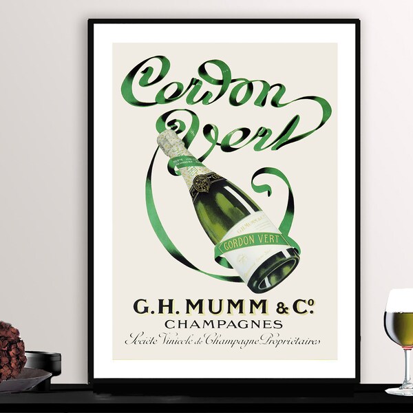 Champagnes Cordon Vert G.H. Mumm and Co. vintage Food&Drink Poster - Poster Paper or Canvas Print / Gift Idea / Wall Decor