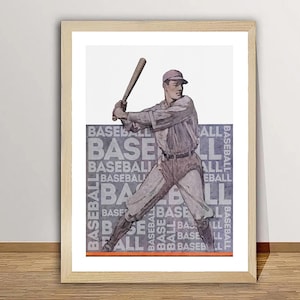 Baseball Player (Shadow Better)  Vintage Baseball Poster - Baseball Sport Poster / Baseball Gift Ideas / Wall Decor