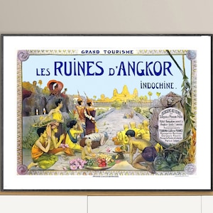 Les Ruines d&#39;Angkor, Cambodia Vintage Travel Poster - Poster Paper, Canvas Print / Gift Idea / Wall Decor