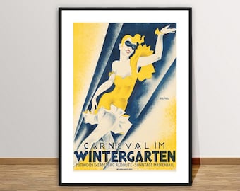 Vintage Carneval im Wintergarten Poster: Maskenball Entertainment Art Print