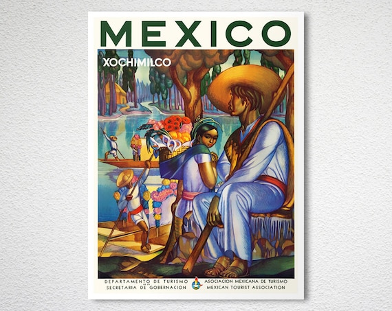 Mexico Xochimilco Vintage Travel Poster Poster Paper or - Etsy México
