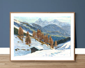 Wiesen Near Davos Vintage Travel Poster: Swiss Alps Print