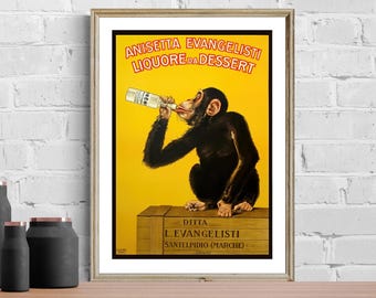 Anisetta Evangelisti Liquor Poster: Vintage Monkey Bar Art Print