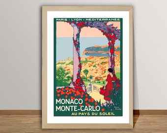 Monaco, Monte Carlo, Au Pays du Soleil, France Vintage Travel Poster - Affiche de la French Riviera,  Art, Retro Print