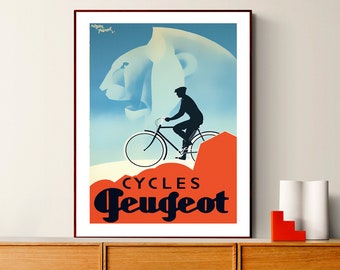 Cycles Peugeot Vintage Bicycle Poster - Retro Cycle Poster, Sport Poster, Bicycle Advert, Wall Decor