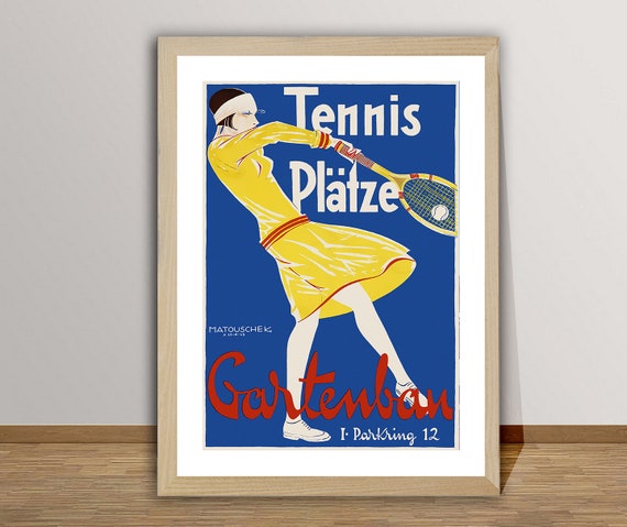 Vintage Tennis Poster: Tennis Platze Gartenbau, Retro Wall Decor