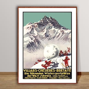 Villars Chesieres die Führenden Wintersport Platze Bretaye, Suisse Vintage Ski Poster - Reise Kunstdrucke / Geschenkidee / Wanddeko