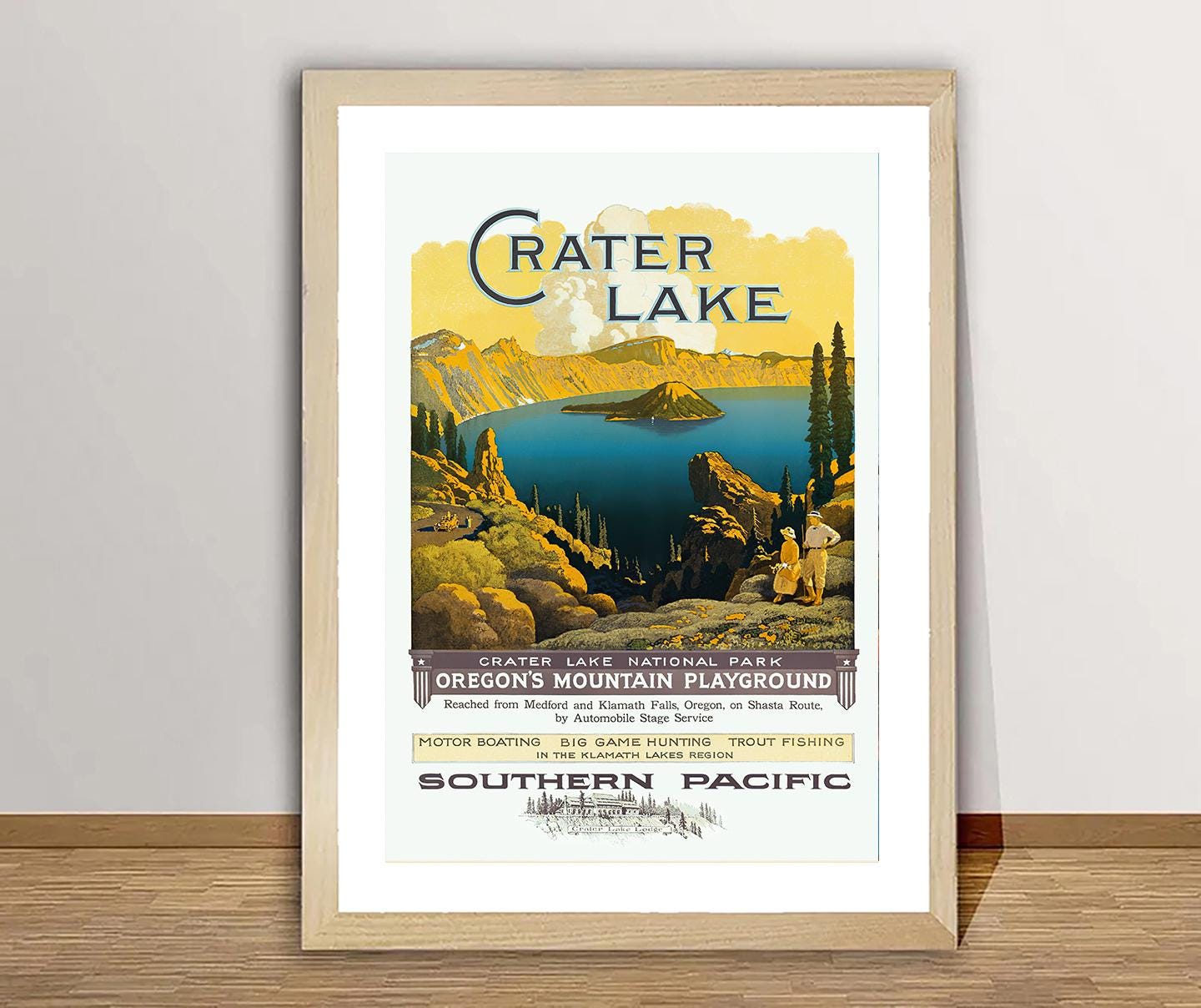 Crater Lake National Park, Oregon's Mountain Playground, United States  Vintage Travel Poster -  Gift for Memories of Crater Lake Travel