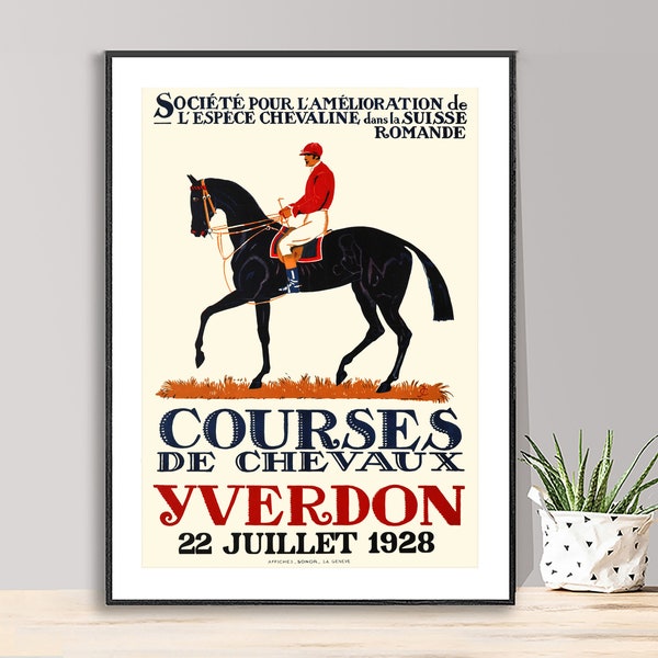 Kurse de Chevaux Yverdon Vintage Sport Poster - Pferderennen Kunstwerk, Wand-Dekor, Geschenkidee