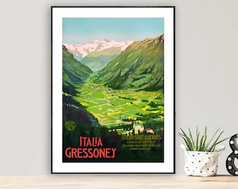 Italia Gressoney Vintage Travel Poster  - Poster Paper or Canvas Print / Gift Idea / Wall Decor