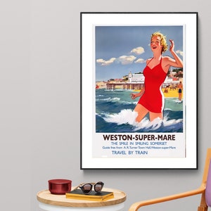 Weston Super Mare Vintage Travel Poster Poster Paper or Canvas Print / Gift Idea / Wall Decor image 1