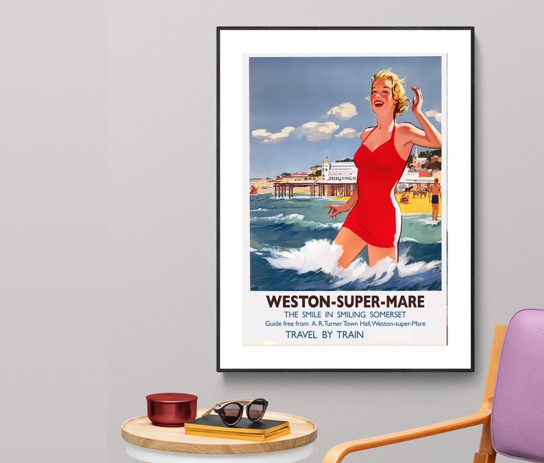 Weston Super Mare Vintage Travel Poster Poster Paper or Canvas Print / Gift Idea / Wall Decor image 1