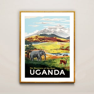 The Mountains of the Moon Uganda Vintage Travel Poster - Poster Paper or Canvas Print / Gift Idea