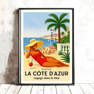 Visitez La Cote d&#39;Azur, Voyage dans Le Bleu, France Travel Poster - French Riviera Poster, Cote d&#39;Azur Beach Print, Cote d&#39;Azur Summer Gift