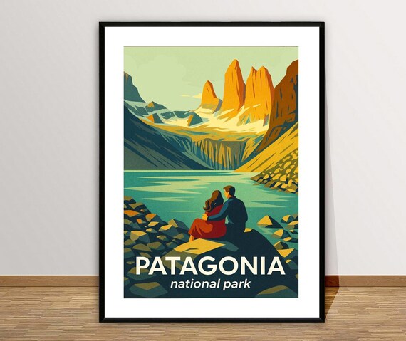 パタゴニア国立公園の旅行ポスター：チリの風景アートプリント - Etsy 日本