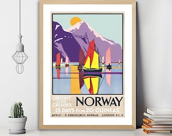 Norway, Orient Line Cruises Vintage Travel Poster - Poster Paper or Canvas Print / Gift Idea / Wall Decor