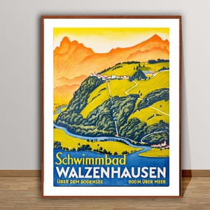 Schwimmbad Walzenhausen über dem Bodensee, Switzerland Vintage Travel Poster - Retro Walzenhausen Poster / Gift Idea / Wall Decor