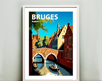 Bruges, Belgium  Travel Poster by Wed - Bruges Poster, Brugge Print, Wall Decor, Gift Idea