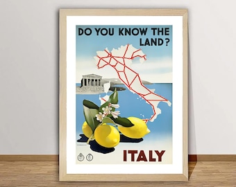 Póster de viaje vintage de Italia: Impresión artística retro italiana para pared