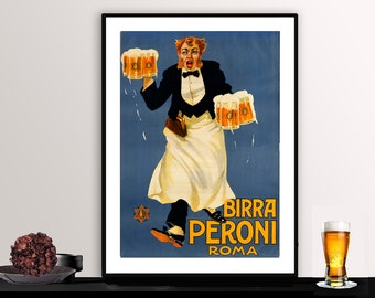 Birra Peroni Roma Vintage Food&Drink Poster - Poster Paper or Canvas Print / Gift Idea / Wall Decor