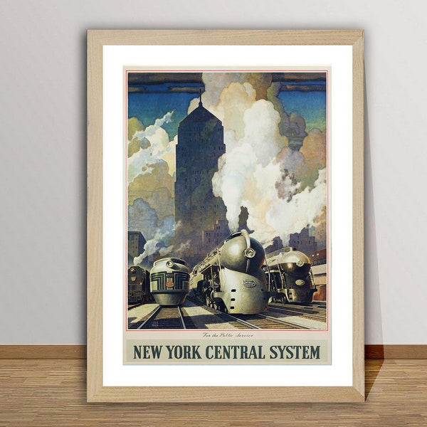 Poster di viaggio vintage del sistema centrale di New York - Poster di trasporto retrò, stampa dei treni di New York / Idea regalo / Decorazione da parete