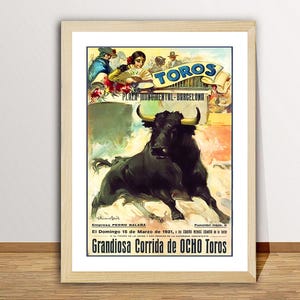 Toros, Palaza Monumental, Barcelona,  Spain  Vintage Travel Poster - Poster Paper or Canvas Print / Gift Idea / Wall Decor