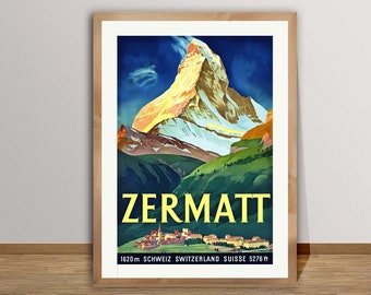Zermatt, Suisse Poster de viagens vintage - papel de pôster ou impressão em tela / ideia de presente / decoração de parede