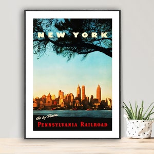 Go by Train New York Pennsylvania Railroad Vintage Travel Poster - Poster Paper or Canvas Print / Gift Idea / Wall Decor