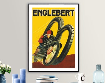 Englebert  Vintage Motorcycle Poster - Poster Paper or Canvas Print / Gift Idea