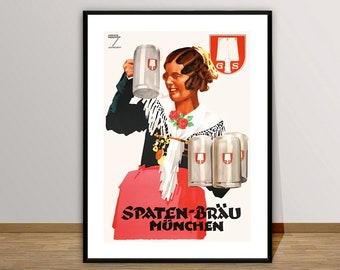 ヴィンテージドイツビール広告アートプリント：レトロなバーの壁飾り